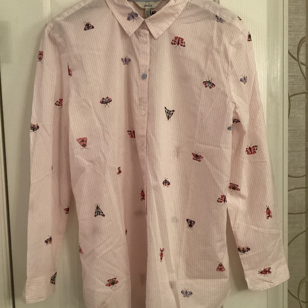 Joules pink button front shirt with butterflies US size 8